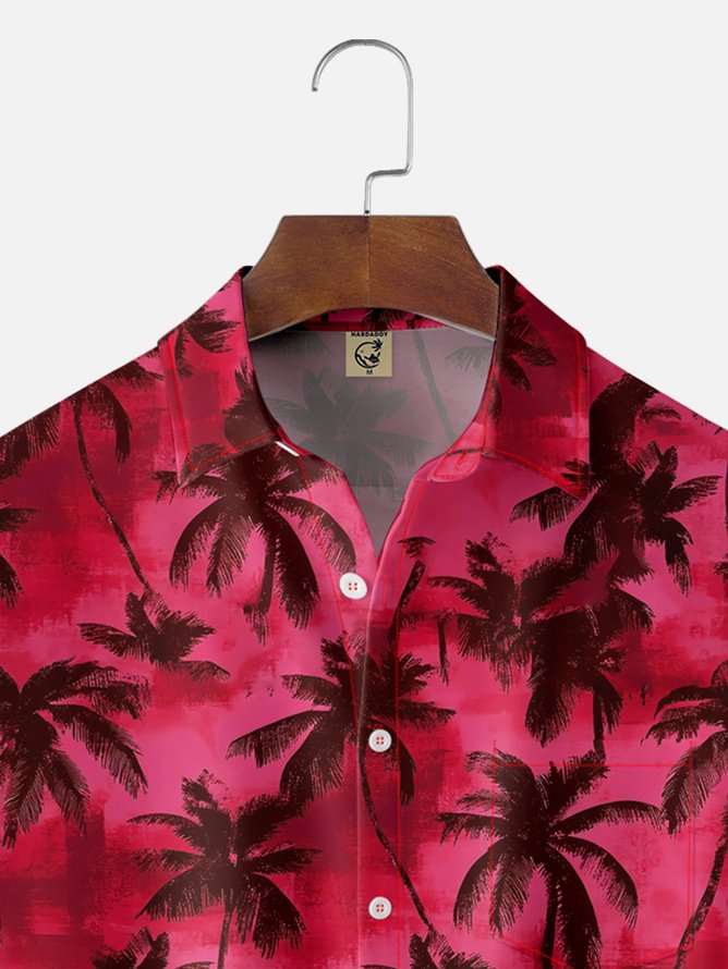 Tall Size Moisture-wicking Palm Tree Chest Pocket Hawaiian Shirt