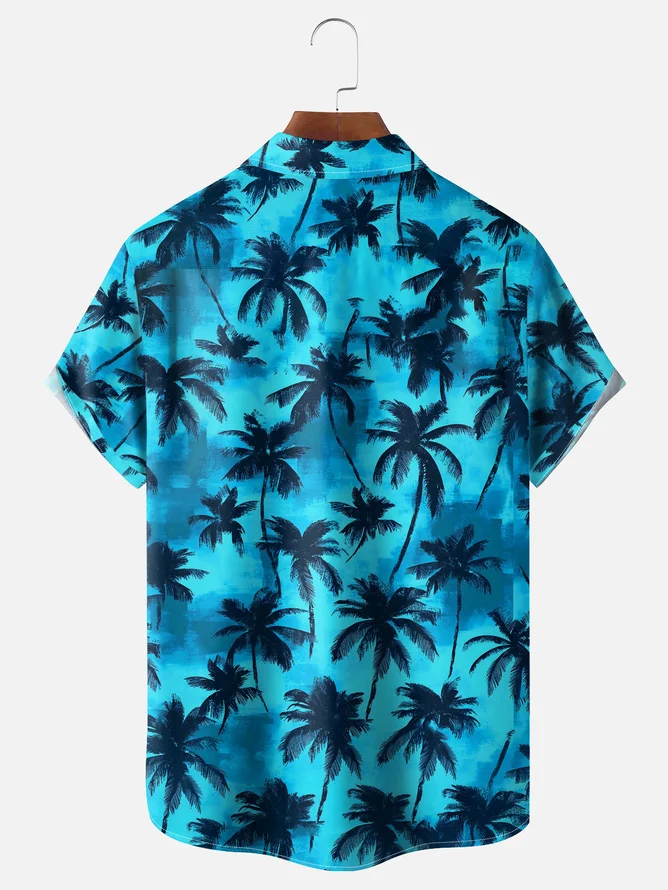 Tall Size Moisture-wicking Palm Tree Chest Pocket Hawaiian Shirt
