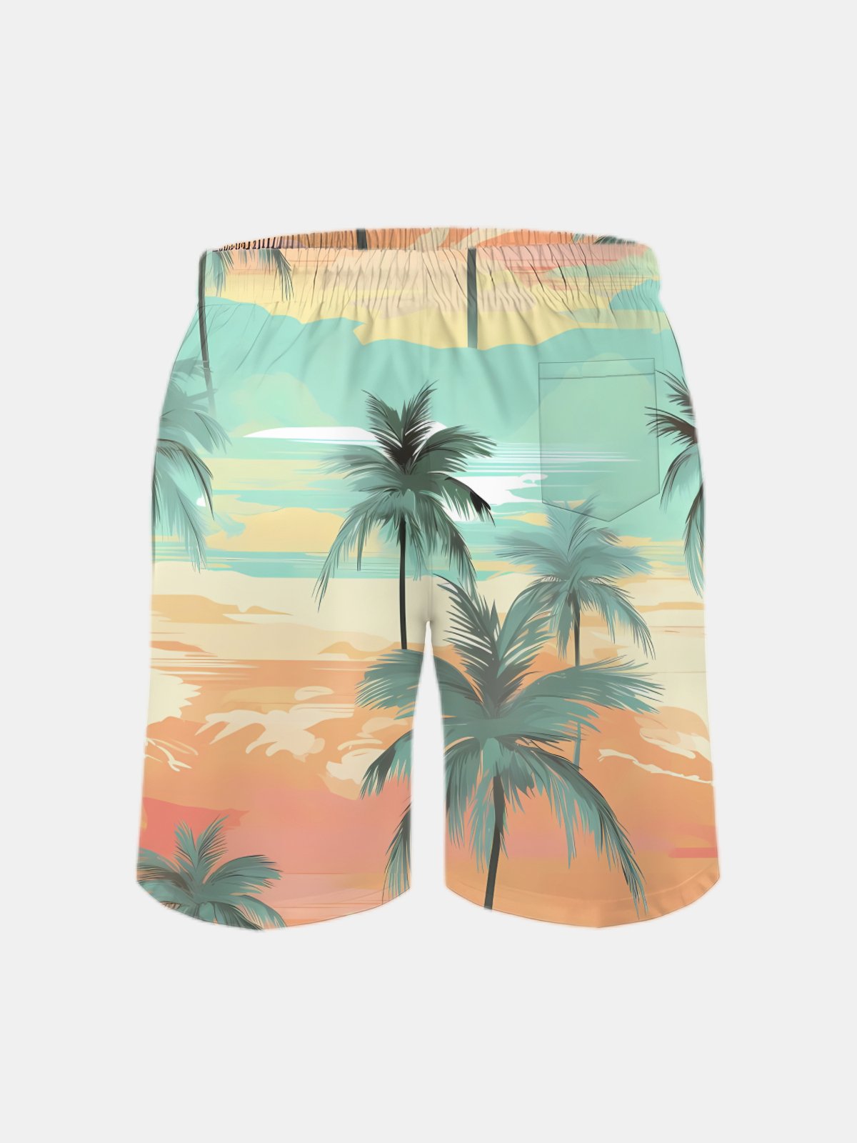 Men's Swim Trunks Hawaiian Tropical Palm Tree Beach Shorts with Pockets