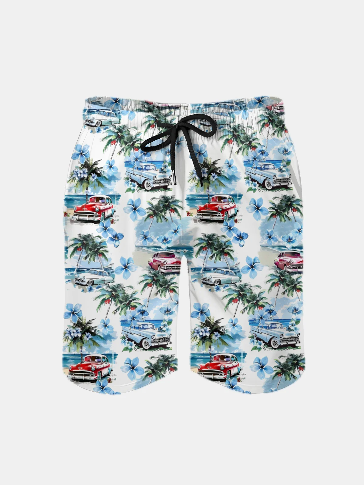 Men's Swim Trunks Hawaiian Tropical Palm Tree Beach Shorts with Pockets