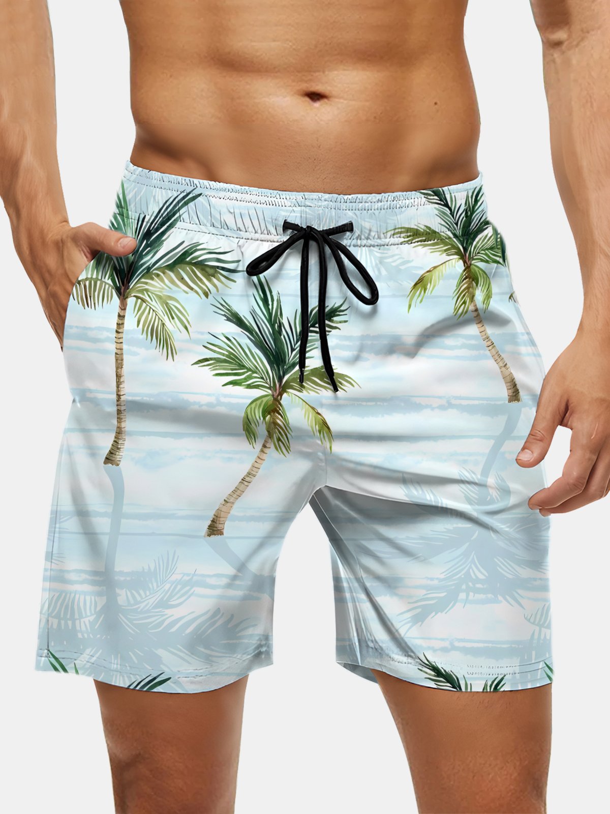 Men's Swim Trunks Hawaiian Tropical Palm Tree Beach Shorts with Pockets