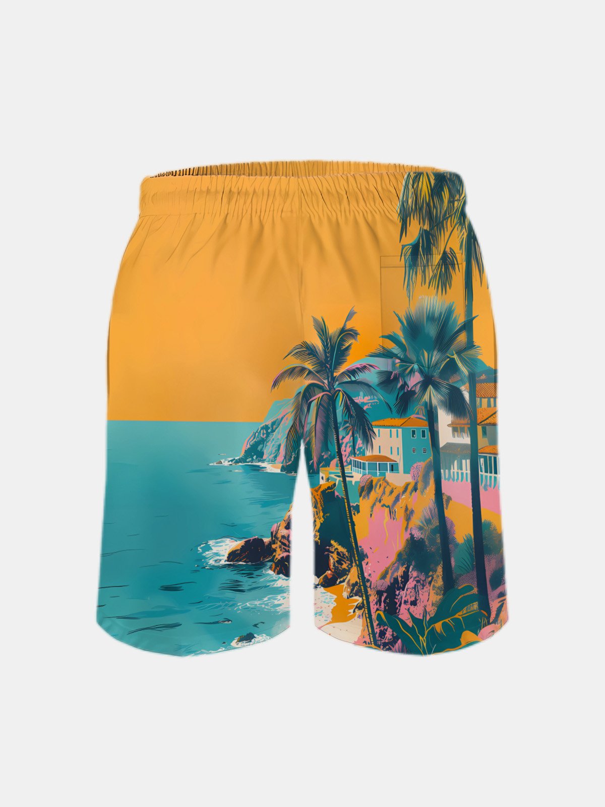 Men's Swim Trunks Hawaiian Tropical Palm Tree Beach Shorts with Pockets