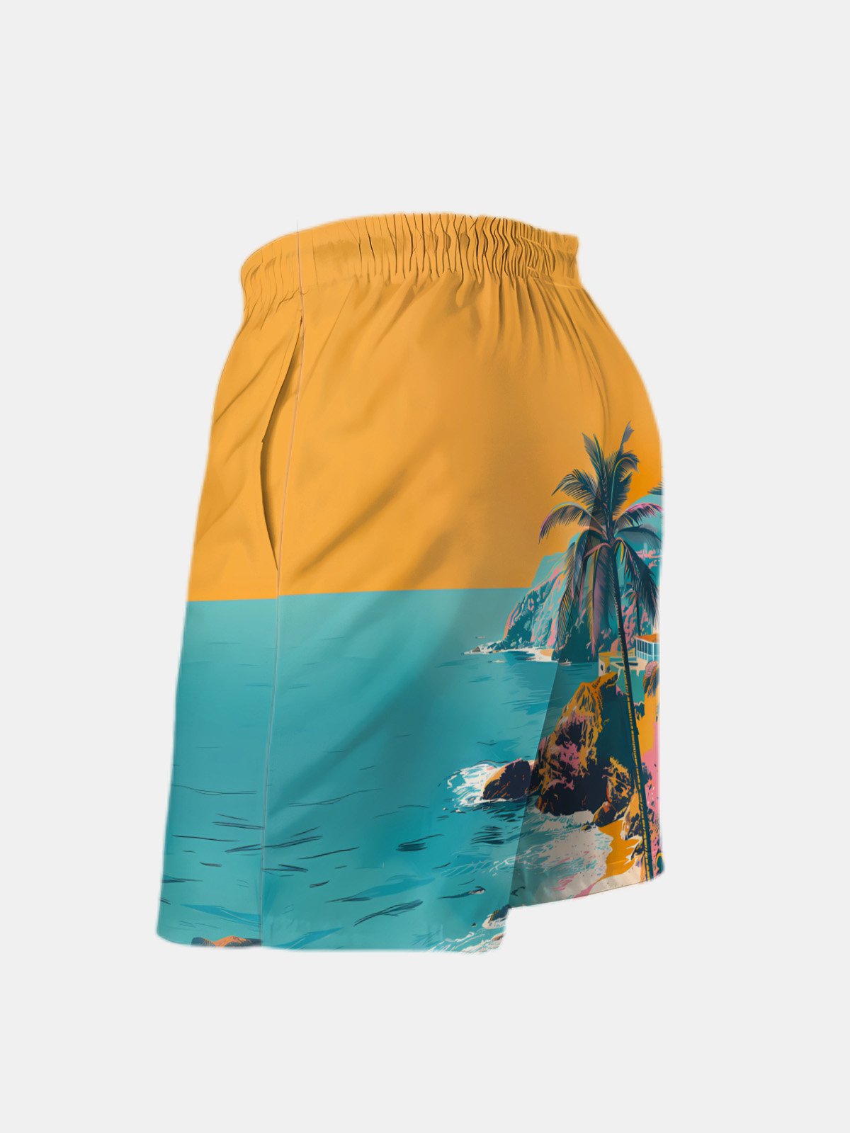 Men's Swim Trunks Hawaiian Tropical Palm Tree Beach Shorts with Pockets