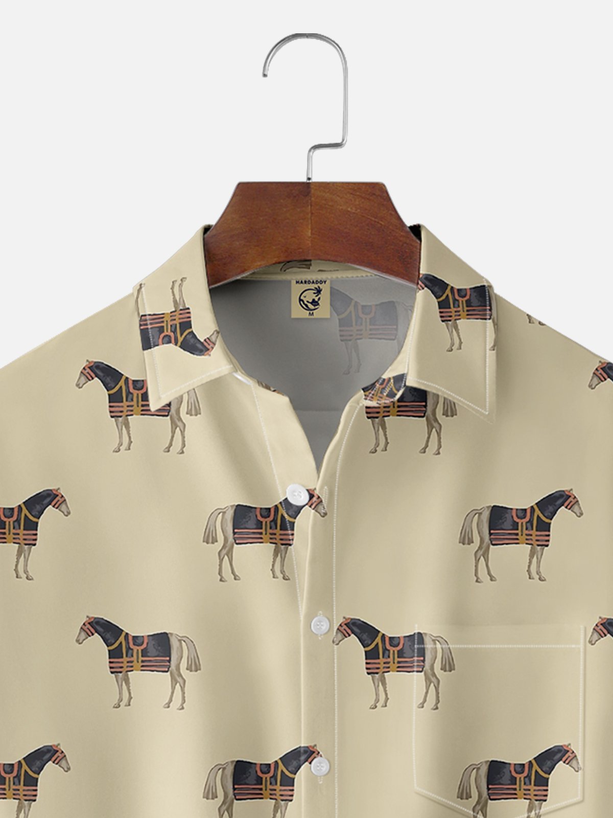 Moisture-wicking Horse Fun Print Chest Pocket Casual Shirt