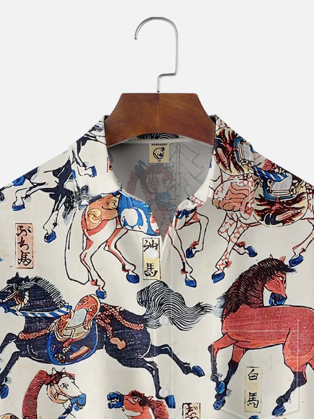 Moisture-wicking Japanese Ukiyo-e Horse Art Chest Pocket Casual Shirt