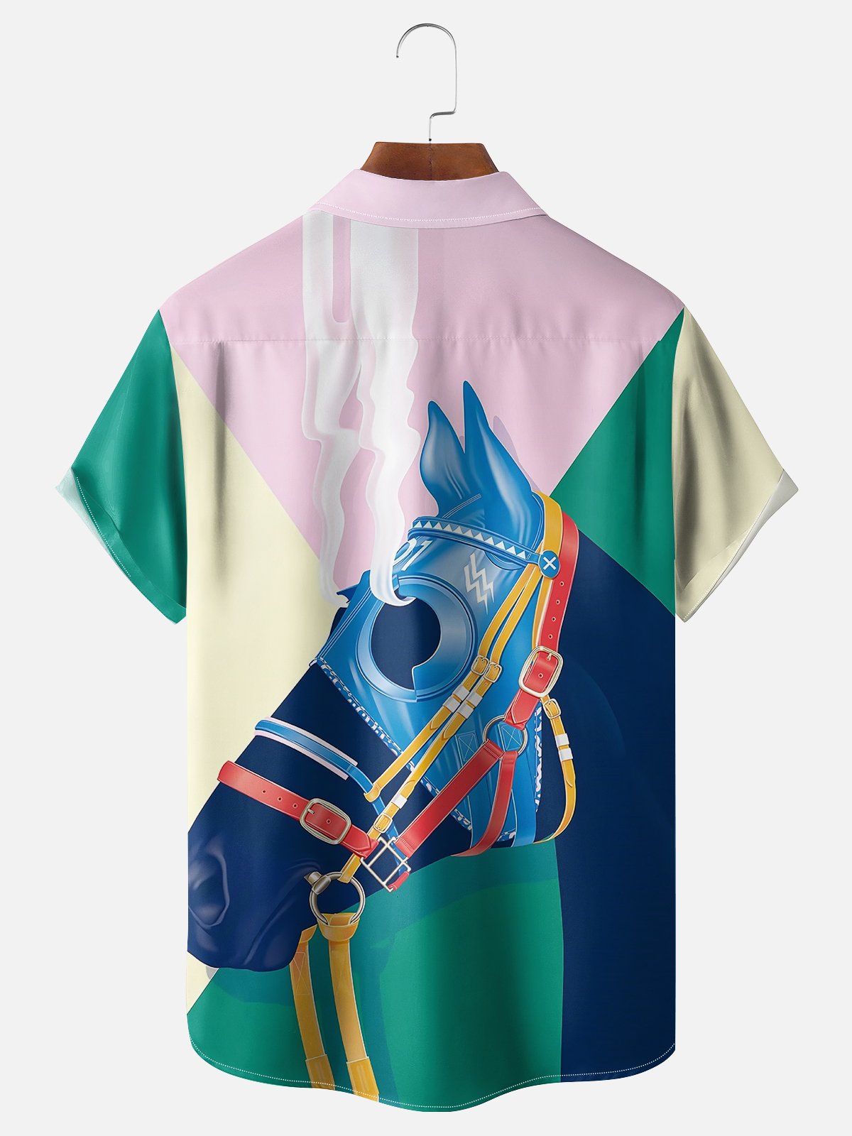 Moisture-wicking Horse Art Abstract Painting Chest Pocket Casual Shirt