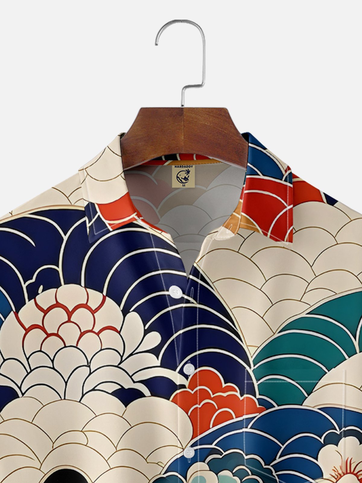 Moisture-wicking Vintage Japanese Floral Wave Ukiyo-e Art Chest Pocket Casual Shirt