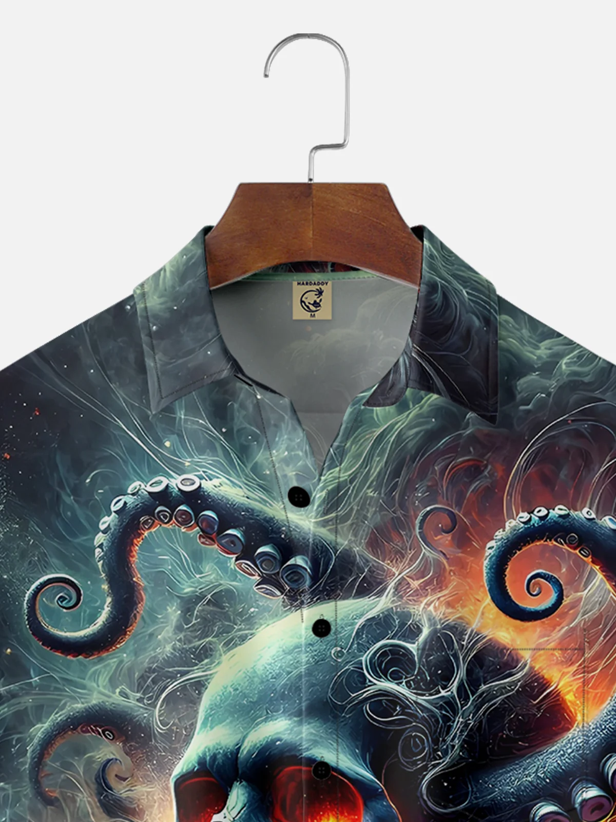 Moisture-wicking Giant Octopus Skull Chest Pocket Hawaiian Shirt