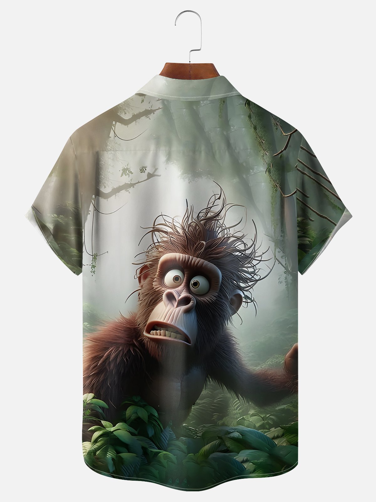 Moisture-wicking Fun Forest Orangutan Chest Pocket Hawaiian Shirt