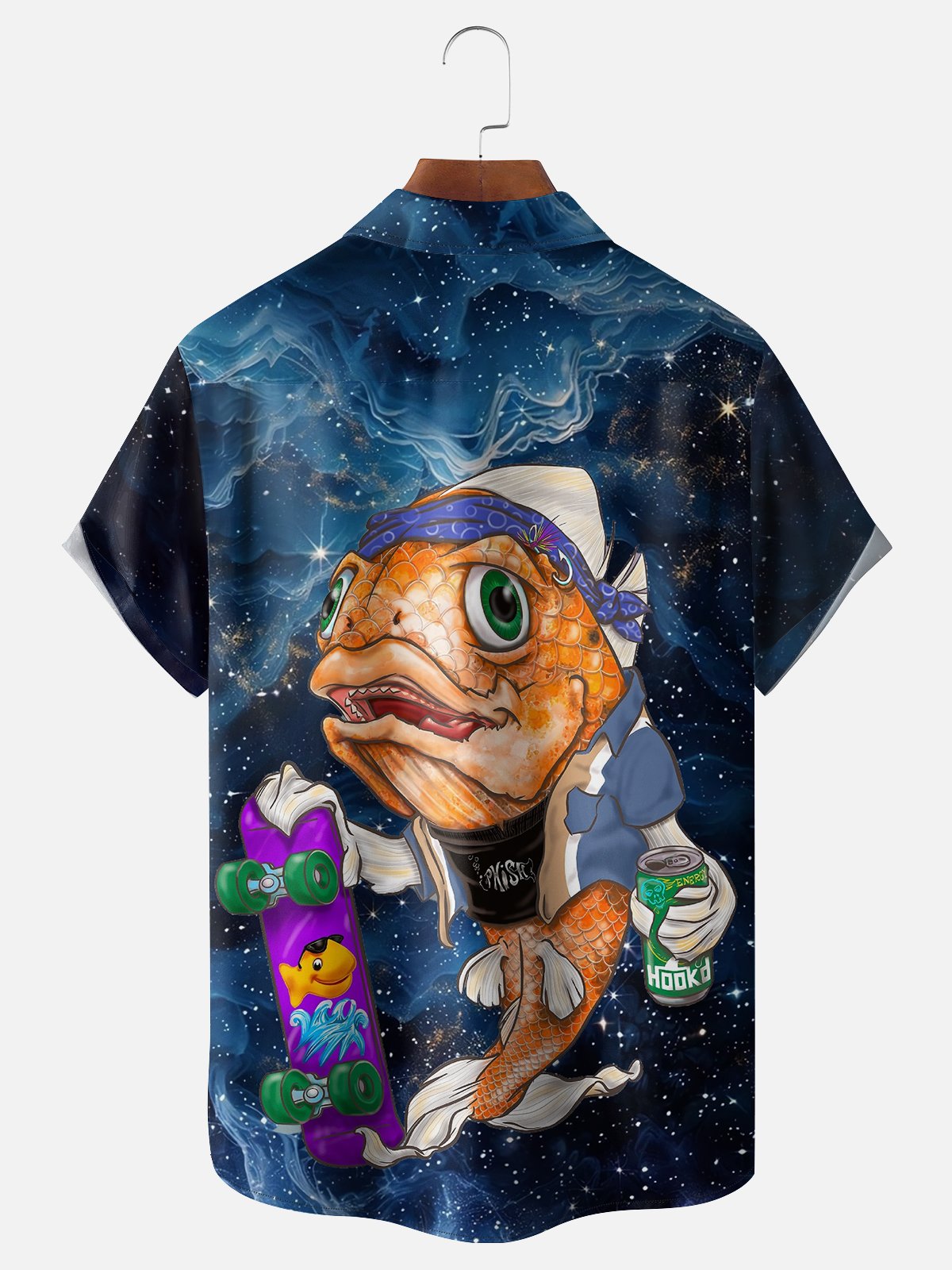 Moisture-wicking Fish Skateboard Texture Art Chest Pocket Casual Shirt