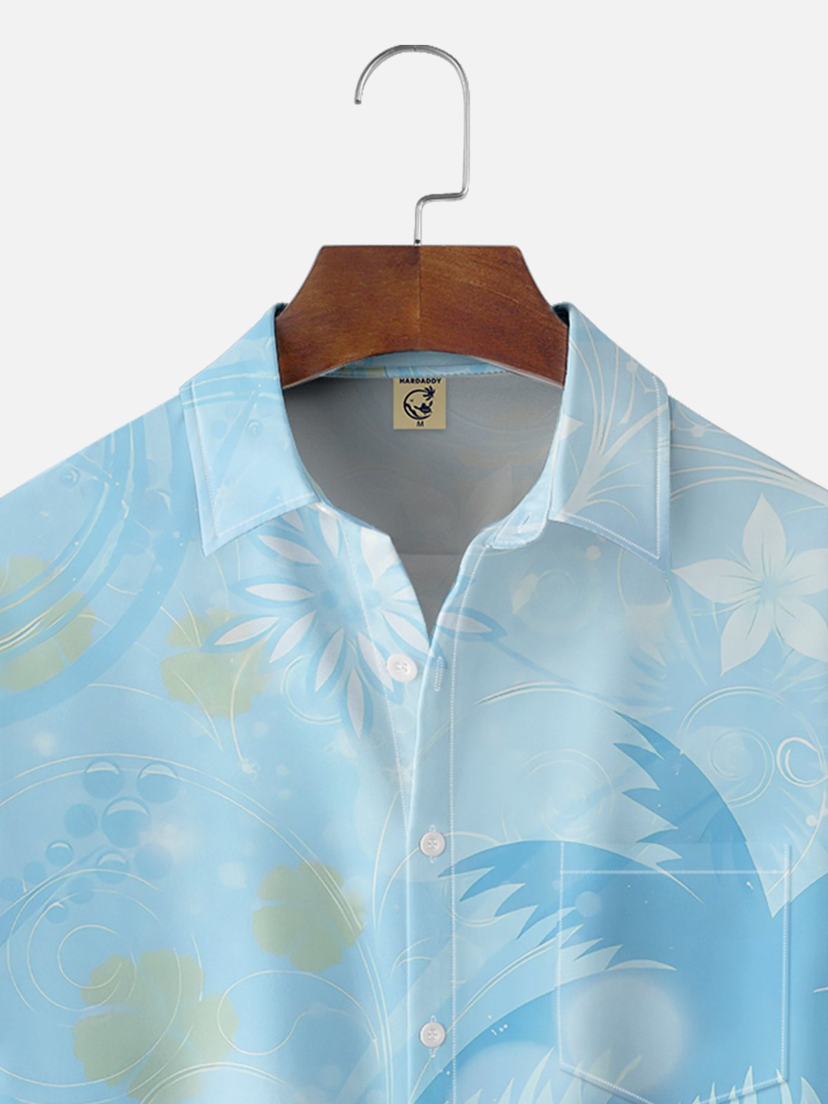 Moisture-wicking Island Coconut Tree Floral Chest Pocket Hawaiian Shirt