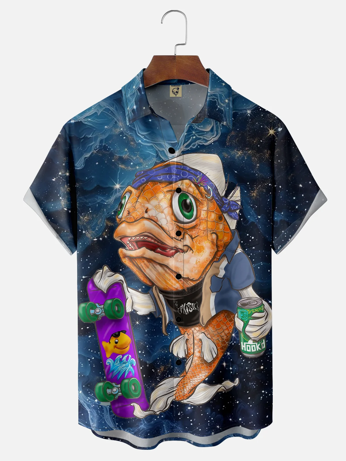 Moisture-wicking Fish Skateboard Texture Art Chest Pocket Casual Shirt