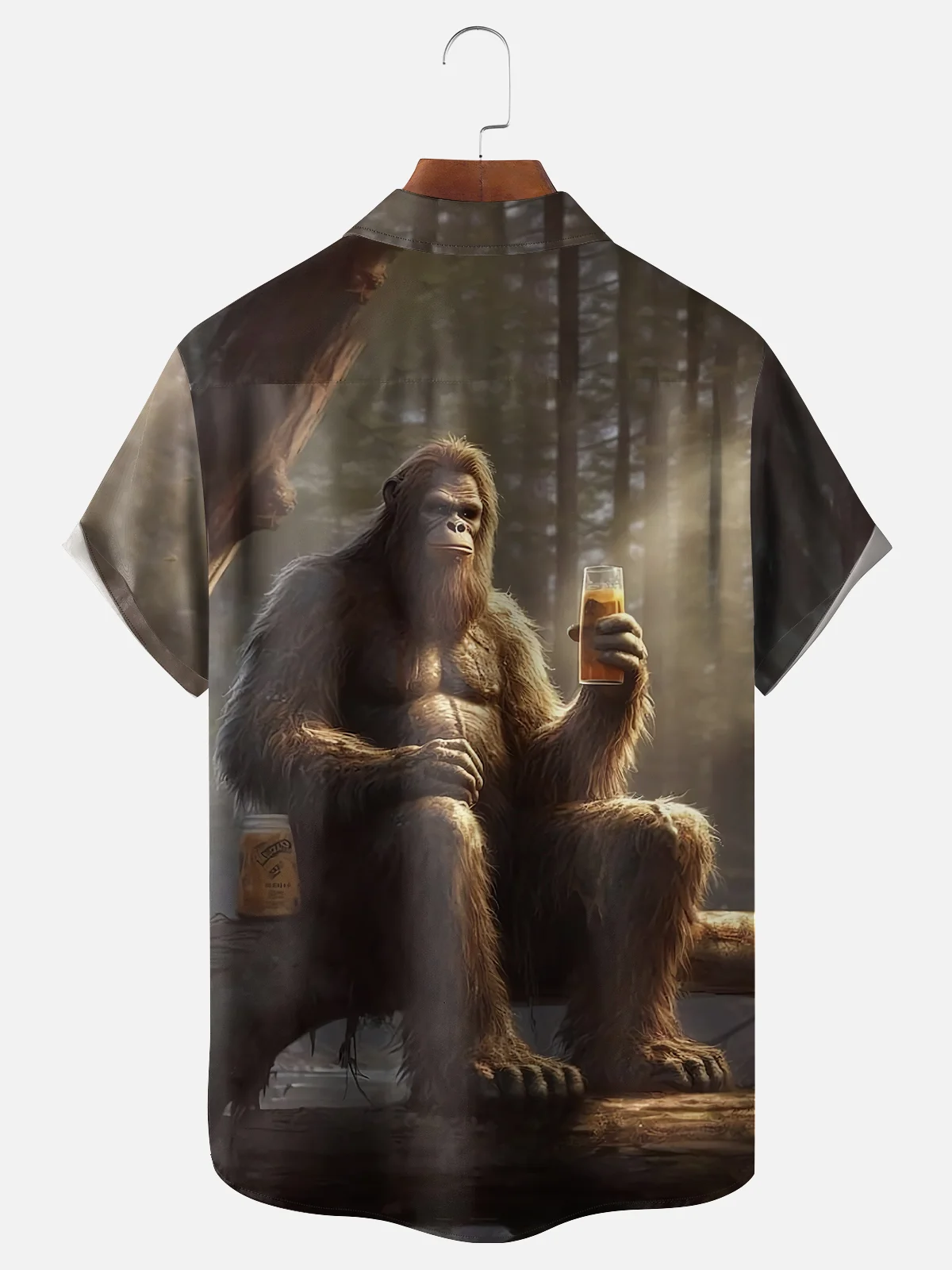 Moisture-wicking Bigfoot Beer Forest Chest Pocket Hawaiian Shirt