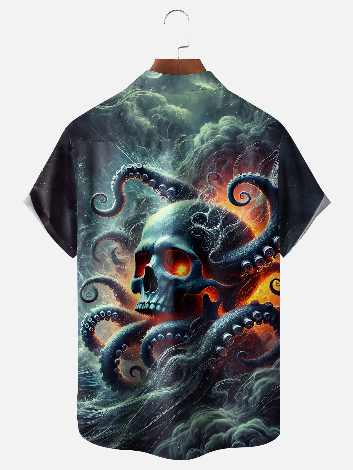 Moisture-wicking Giant Octopus Skull Chest Pocket Hawaiian Shirt