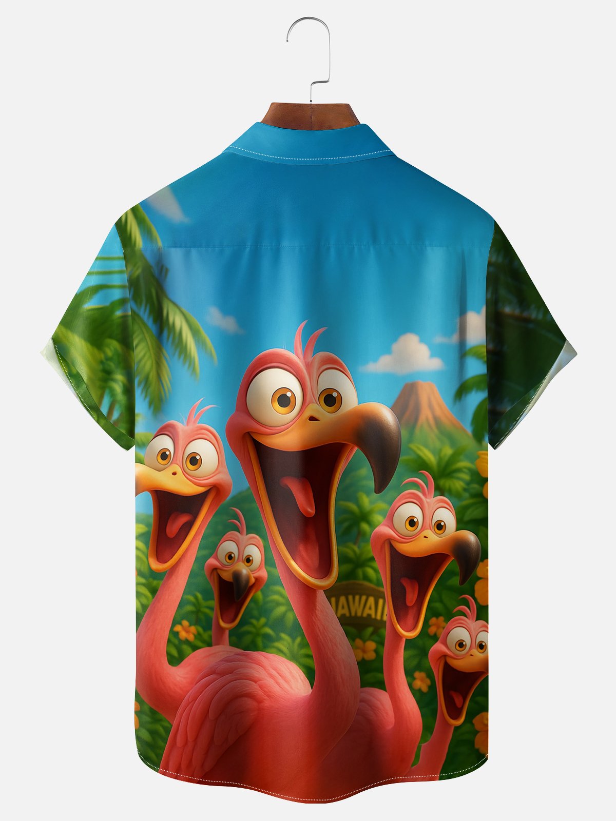 Moisture-wicking Funny Flamingo Island Chest Pocket Hawaiian Shirt