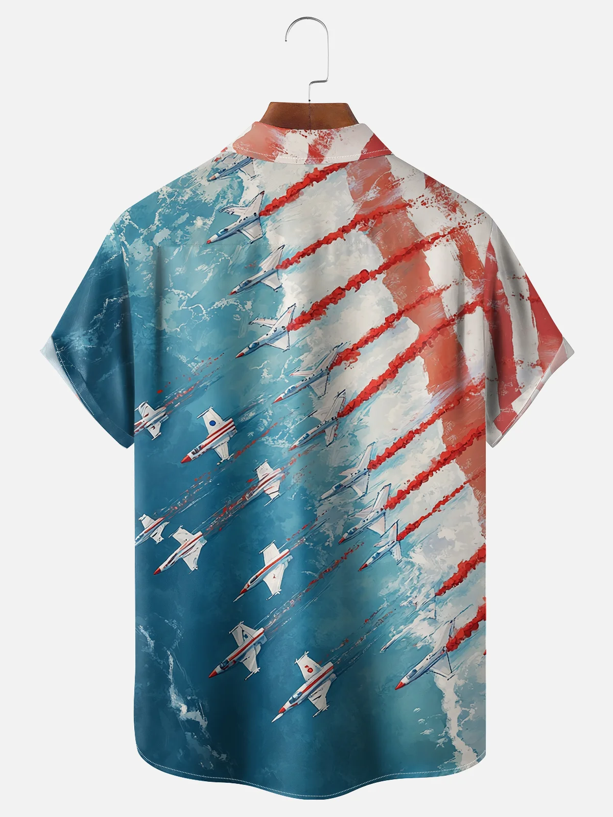 Moisture-wicking American Flag Airplane Beach Chest Pocket Casual Shirt