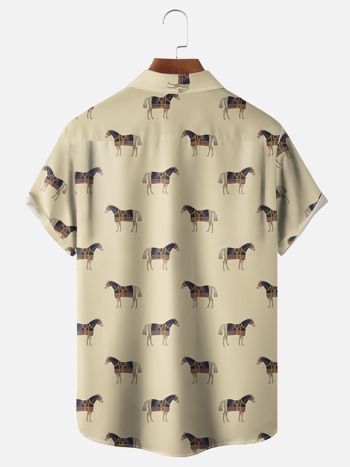Moisture-wicking Horse Fun Print Chest Pocket Casual Shirt