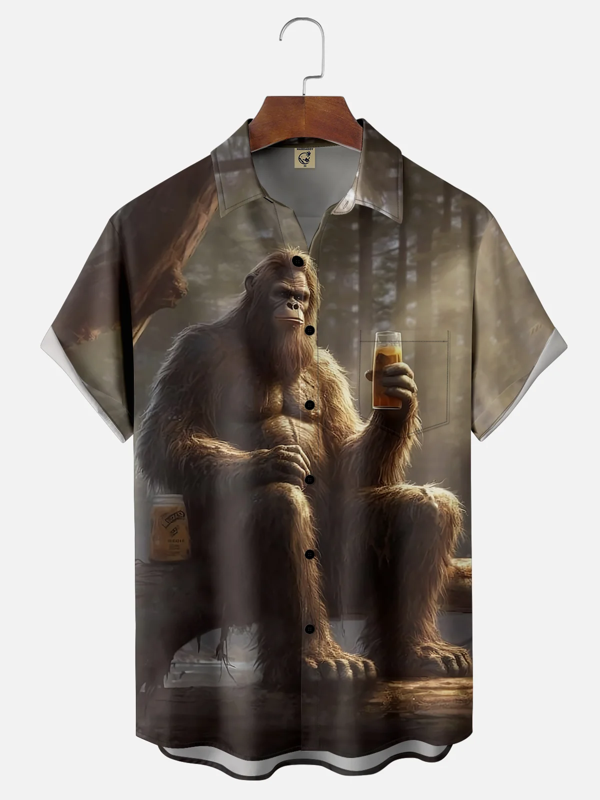 Moisture-wicking Bigfoot Beer Forest Chest Pocket Hawaiian Shirt