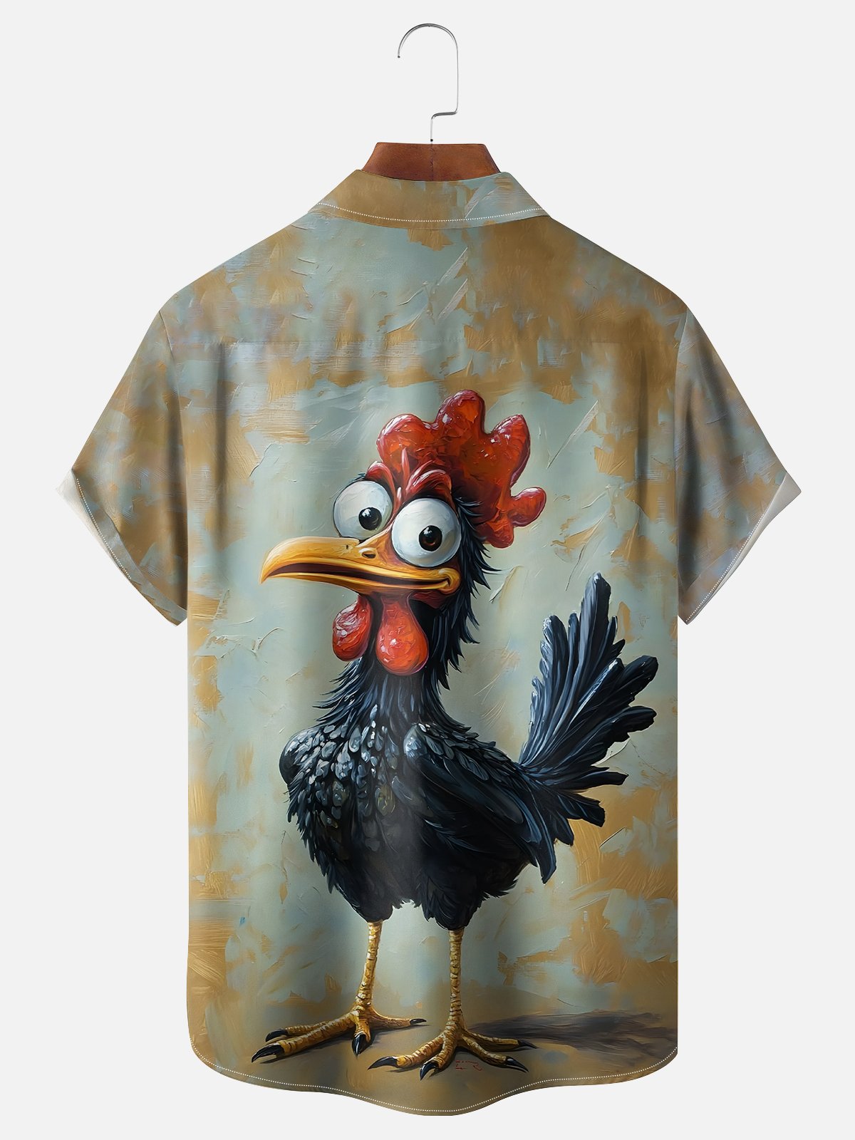 Moisture-wicking Rooster Fun Art Painting Chest Pocket Hawaiian Shirt