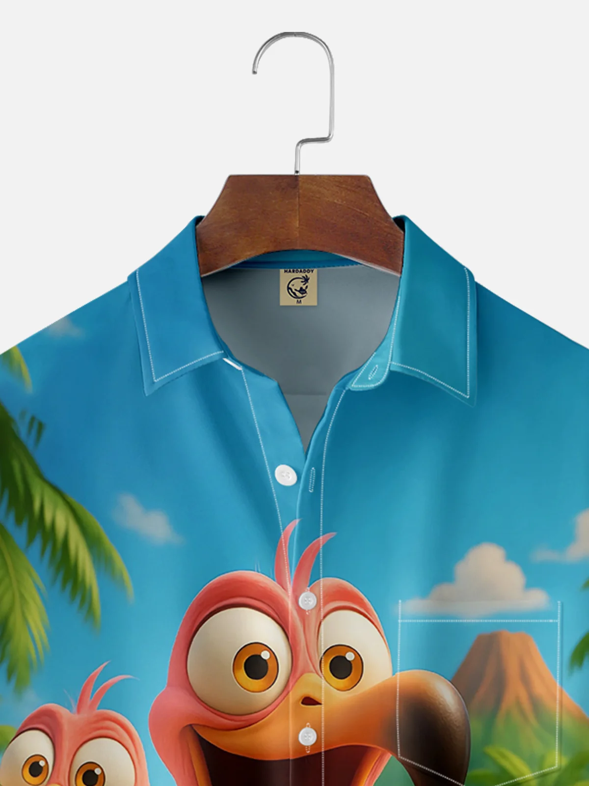 Moisture-wicking Funny Flamingo Island Chest Pocket Hawaiian Shirt