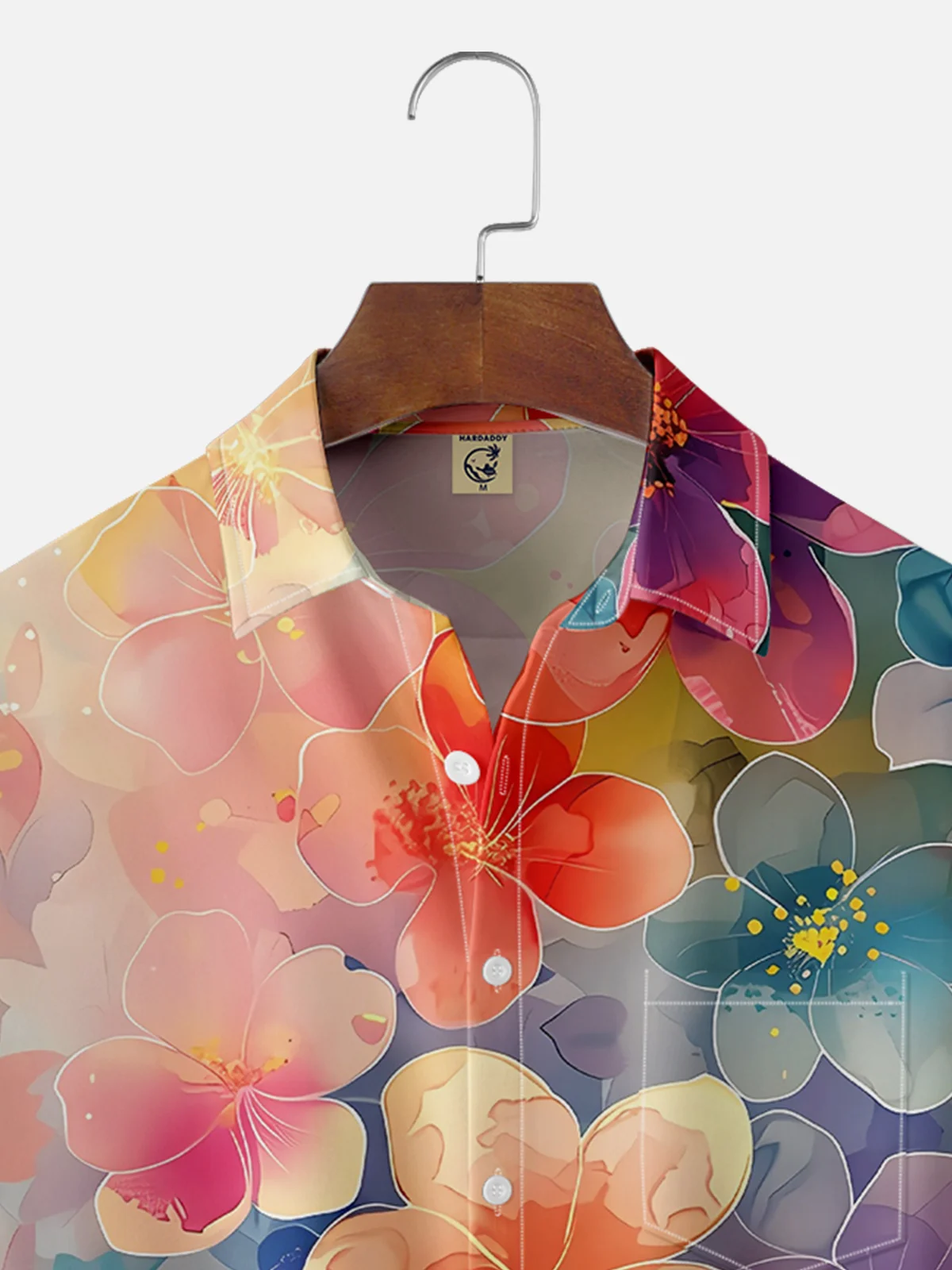 Moisture-wicking Colorful Art Floral Chest Pocket Hawaiian Shirt