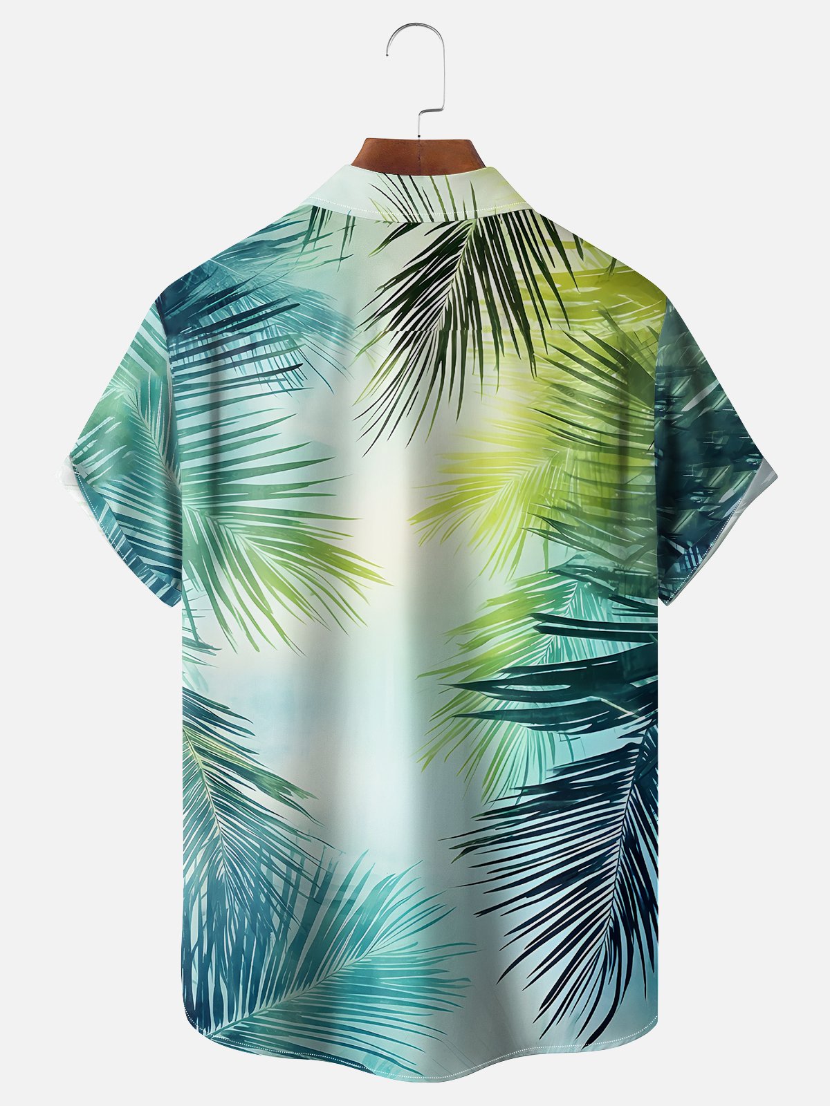 Moisture-wicking Artistic Palm Leaf Avant-garde Chest Pocket Hawaiian Shirt