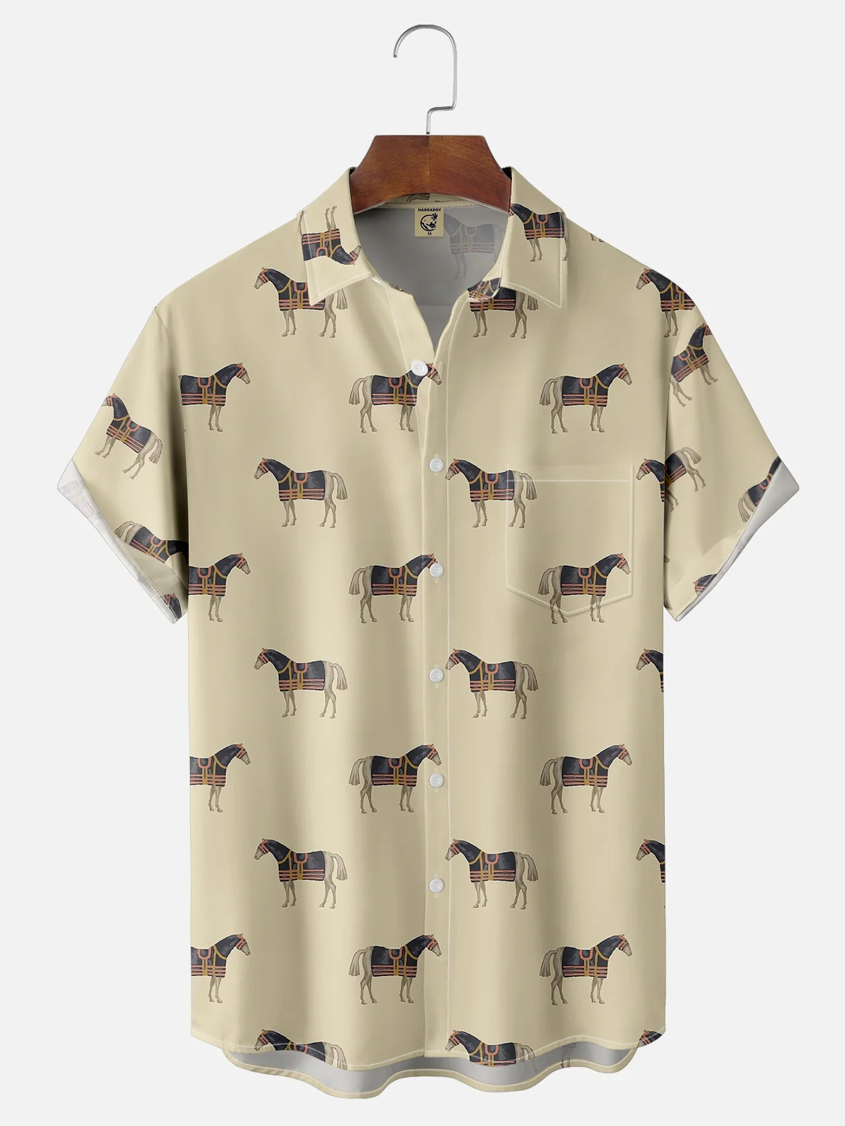 Moisture-wicking Horse Fun Print Chest Pocket Casual Shirt