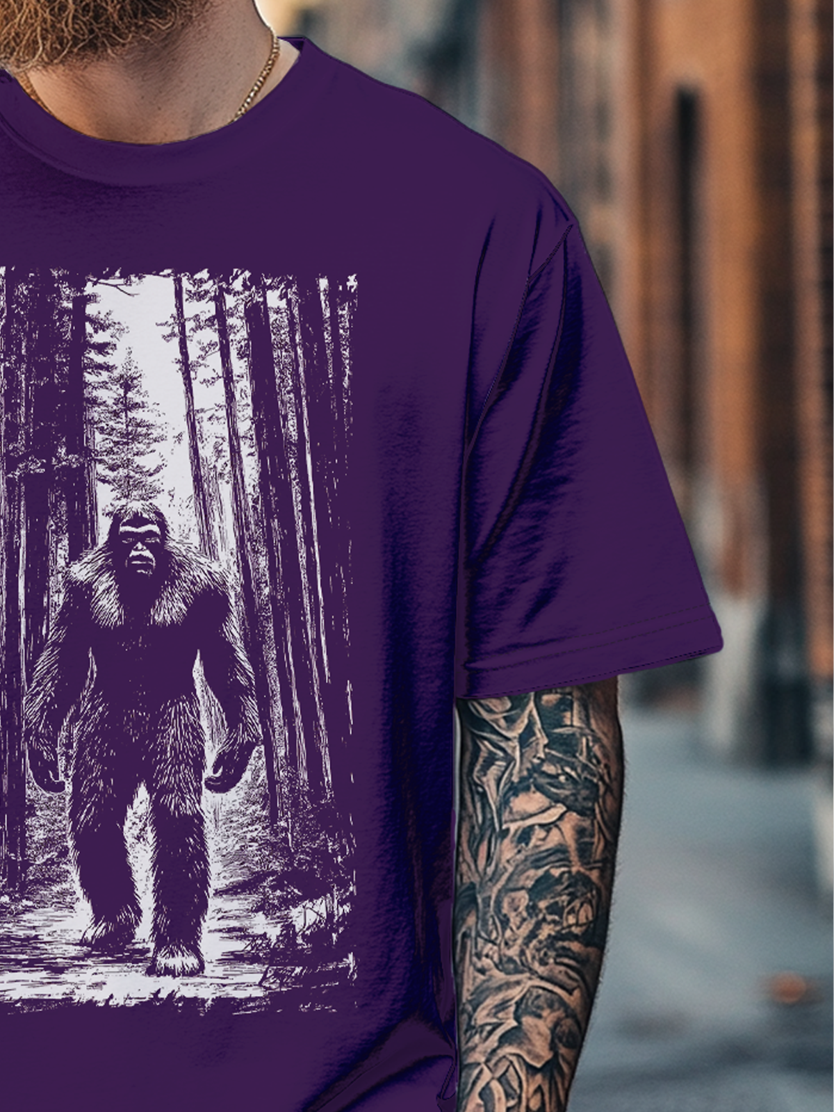 Men's Bigfoot Art Print Fitted T-shirts