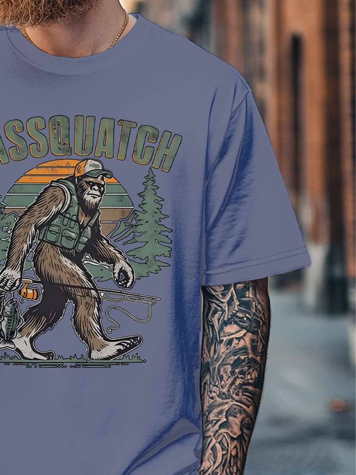 Men's Bigfoot Fishing Art Fitted T-shirts