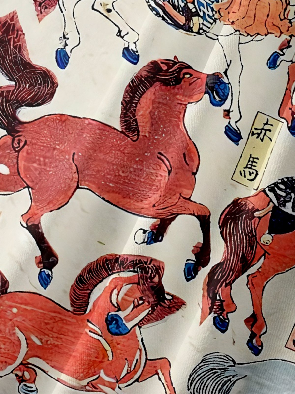 Moisture-wicking Japanese Ukiyo-e Horse Art Chest Pocket Casual Shirt