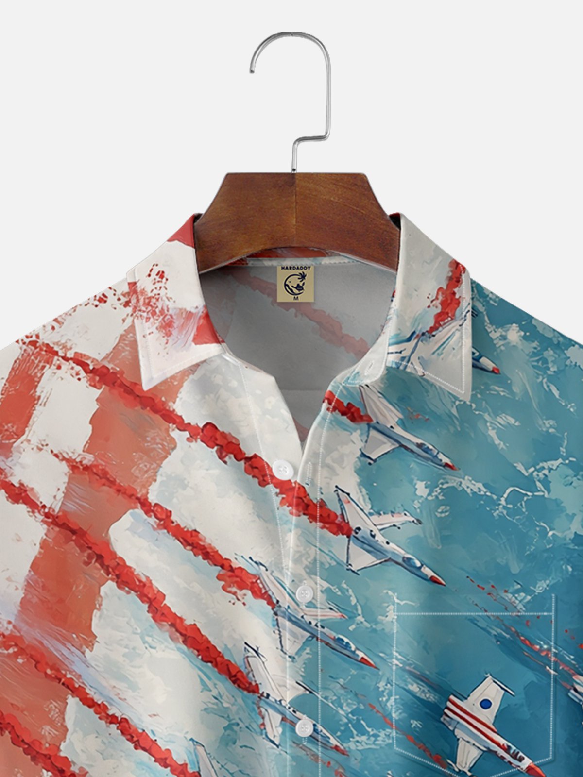 Moisture-wicking American Flag Airplane Beach Chest Pocket Casual Shirt