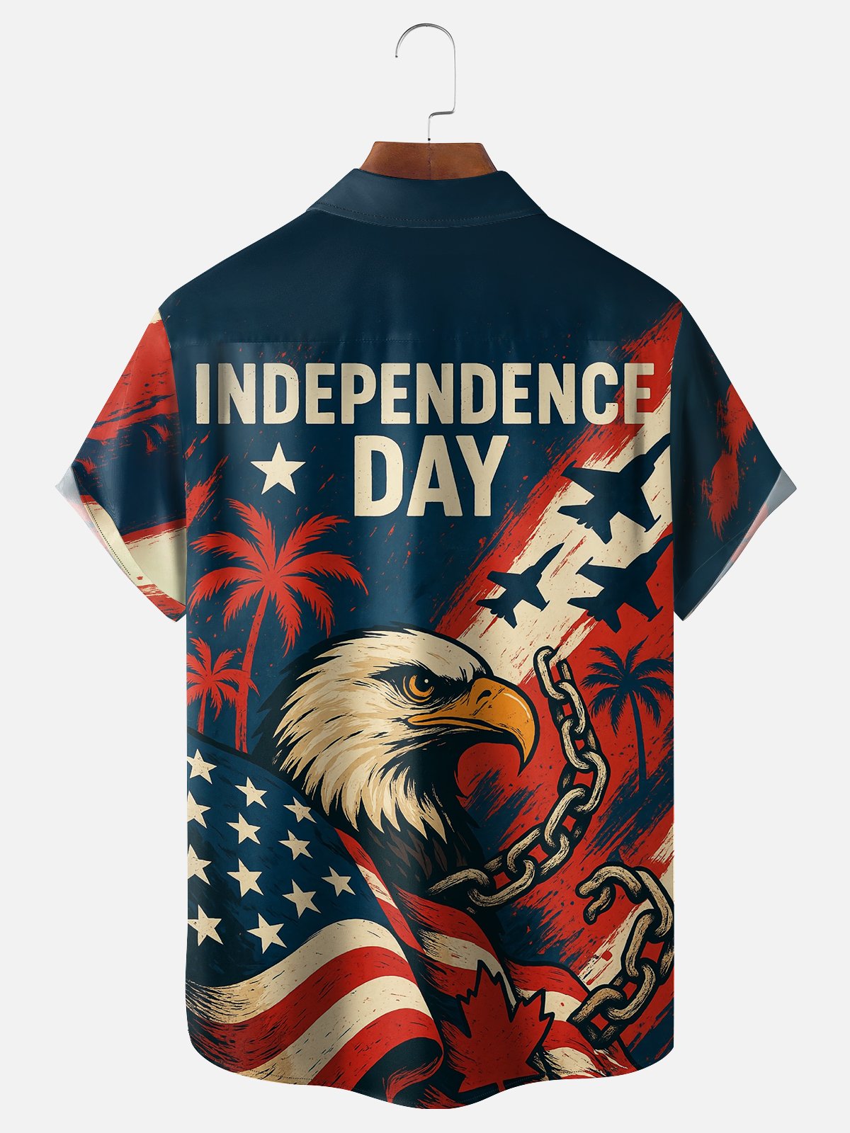 Moisture-wicking Independence Day Bald Eagle American Flag Chest Pocket Casual Shirt