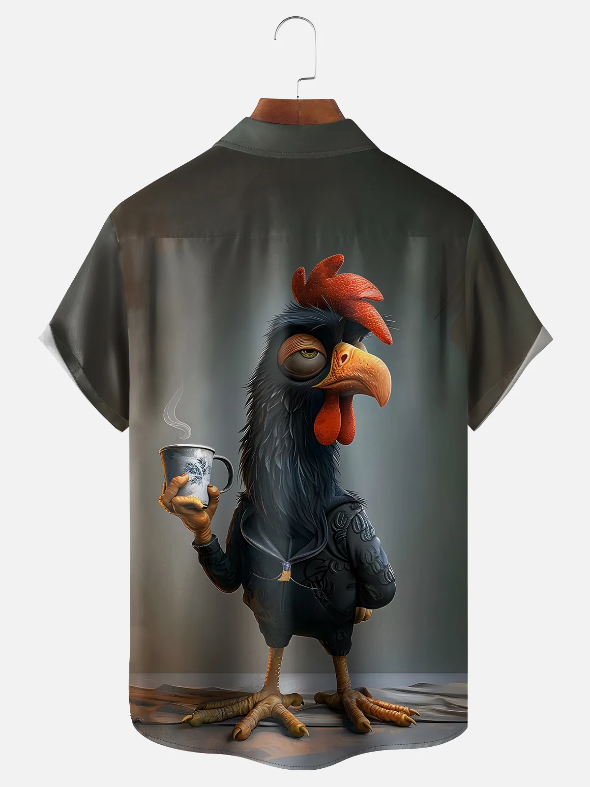 Moisture-wicking Tea Chicken Fun Chest Pocket Hawaiian Shirt