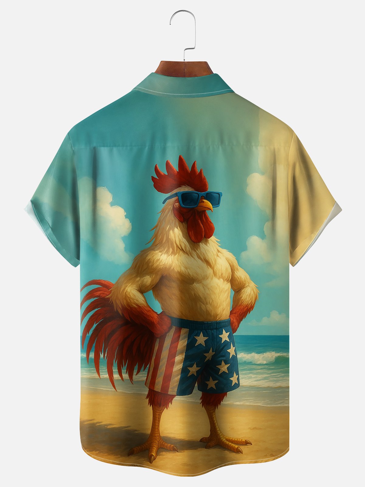 Moisture-wicking Strong Chicken Beach Chest Pocket Hawaiian Shirt