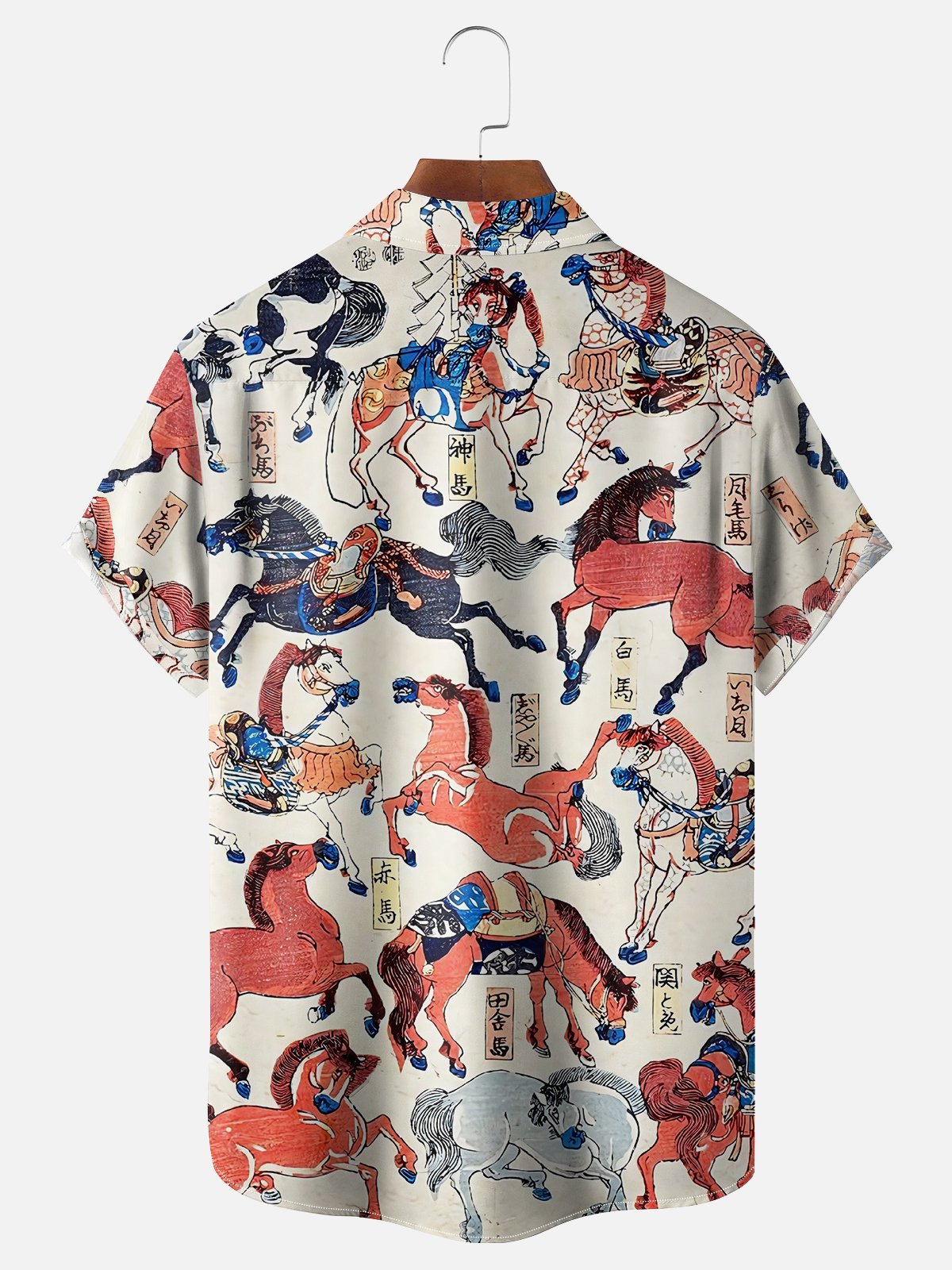 Moisture-wicking Japanese Ukiyo-e Horse Art Chest Pocket Casual Shirt