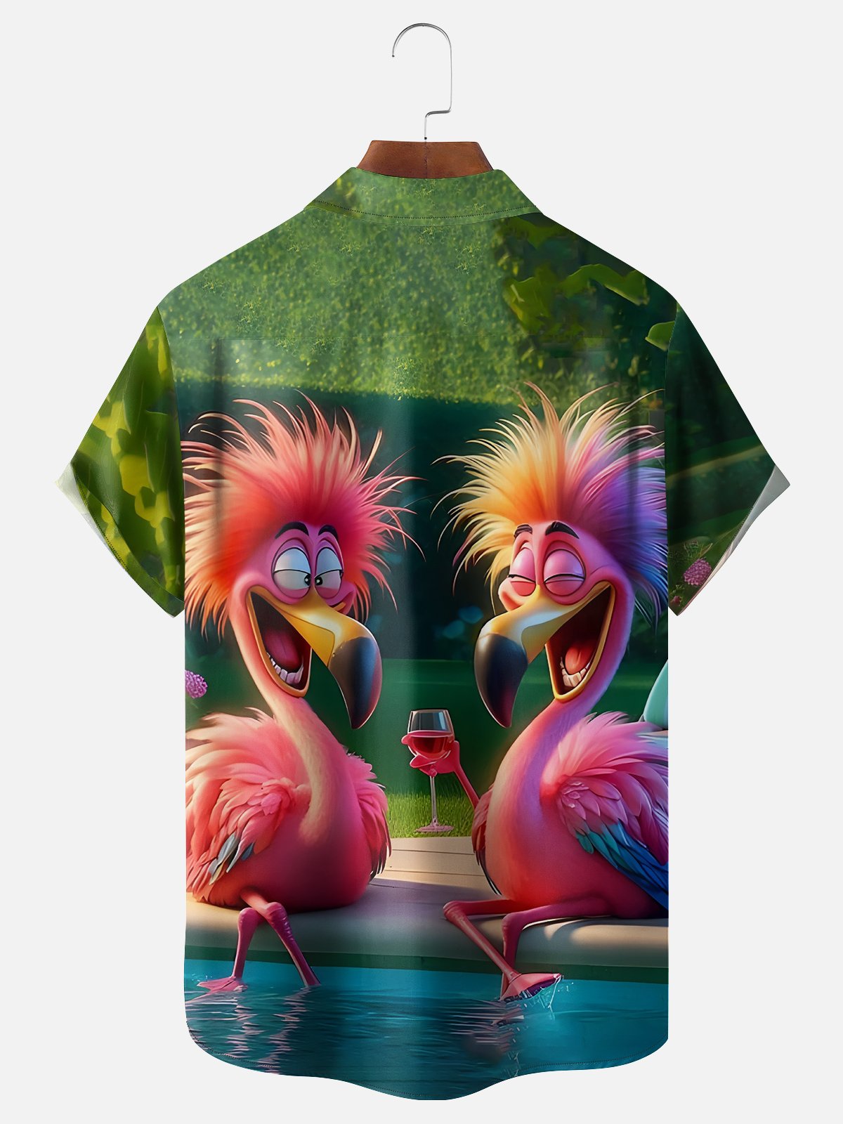 Moisture-wicking Holiday Flamingo Chest Pocket Hawaiian Shirt