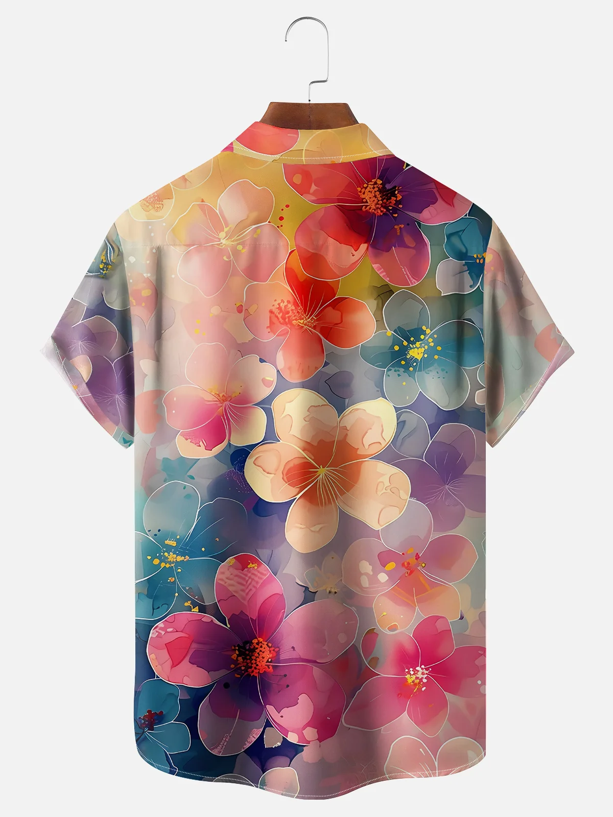 Moisture-wicking Colorful Art Floral Chest Pocket Hawaiian Shirt