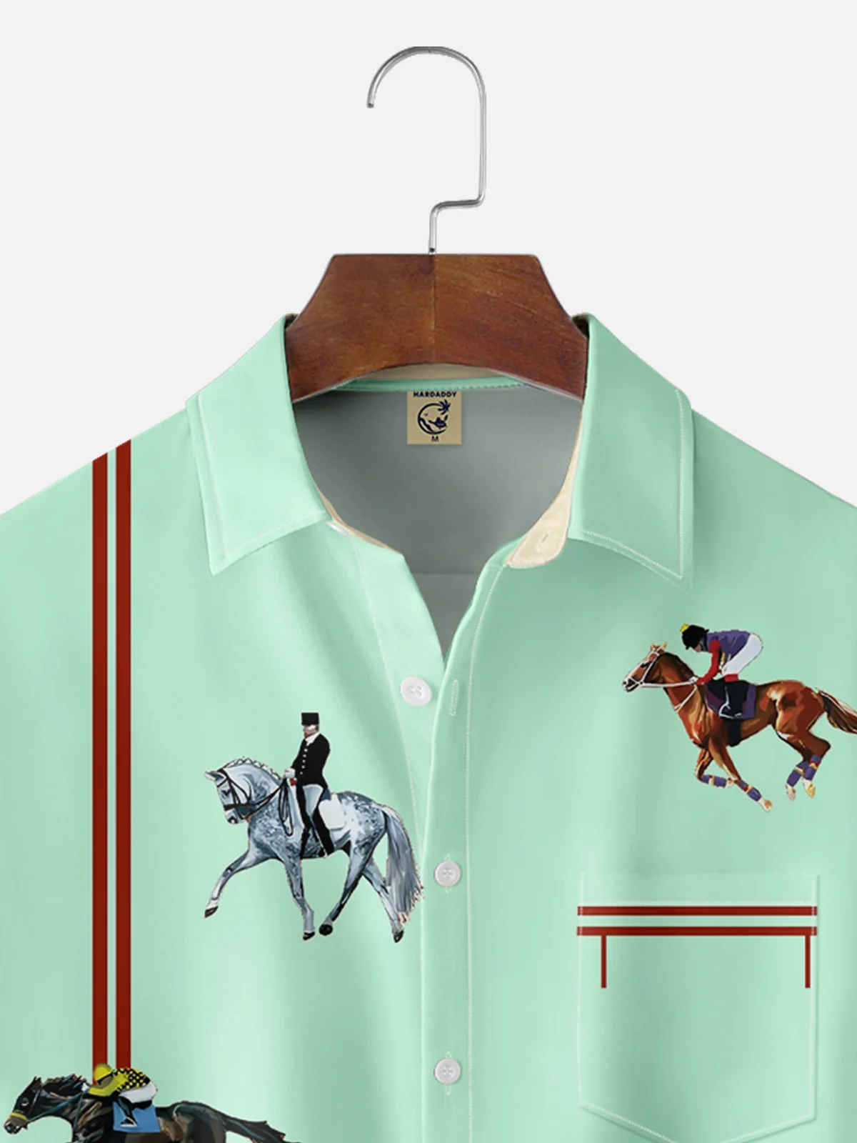 Moisture-wicking Horse Racing Fun Art Chest Pocket Bowling Shirt
