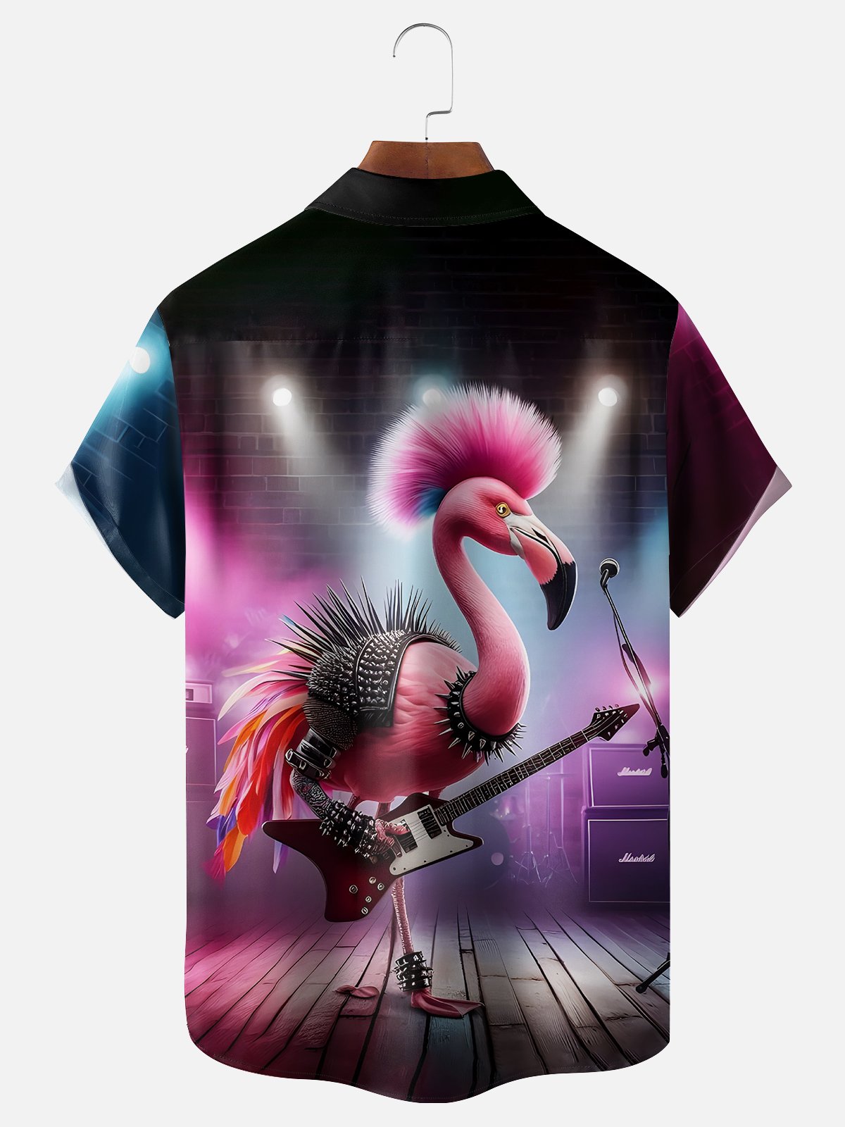 Moisture-wicking Rock Flamingo Chest Pocket Hawaiian Shirt