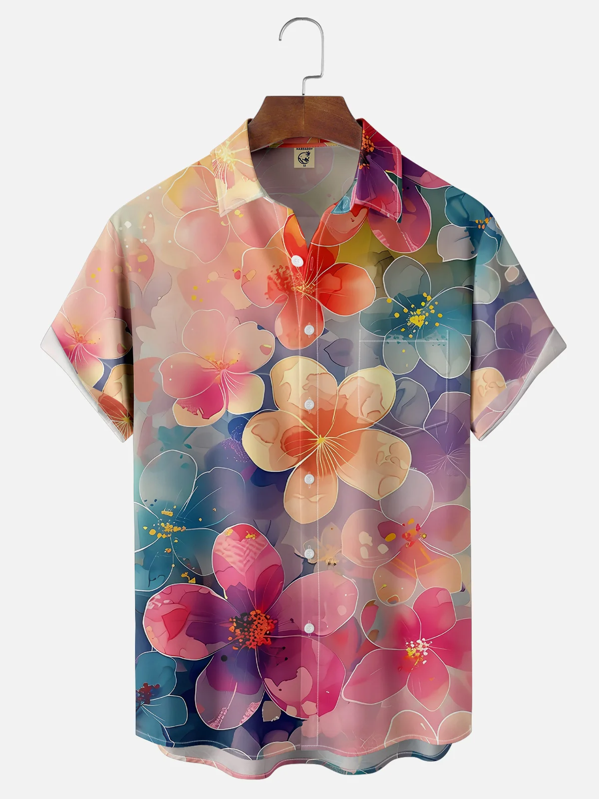 Moisture-wicking Colorful Art Floral Chest Pocket Hawaiian Shirt