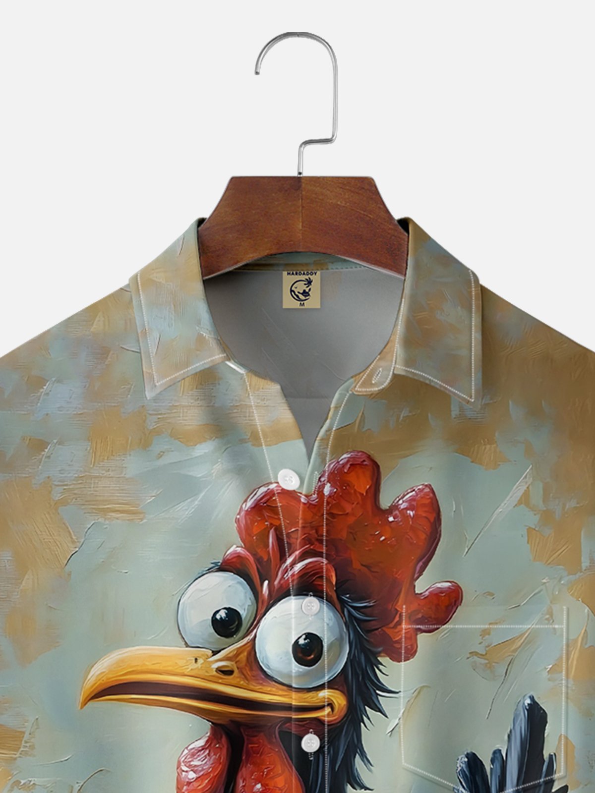 Moisture-wicking Rooster Fun Art Painting Chest Pocket Hawaiian Shirt