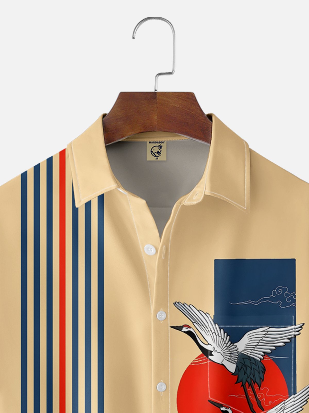 Moisture-wicking Japanese Ukiyo-e Crane Chest Pocket Bowling Shirt