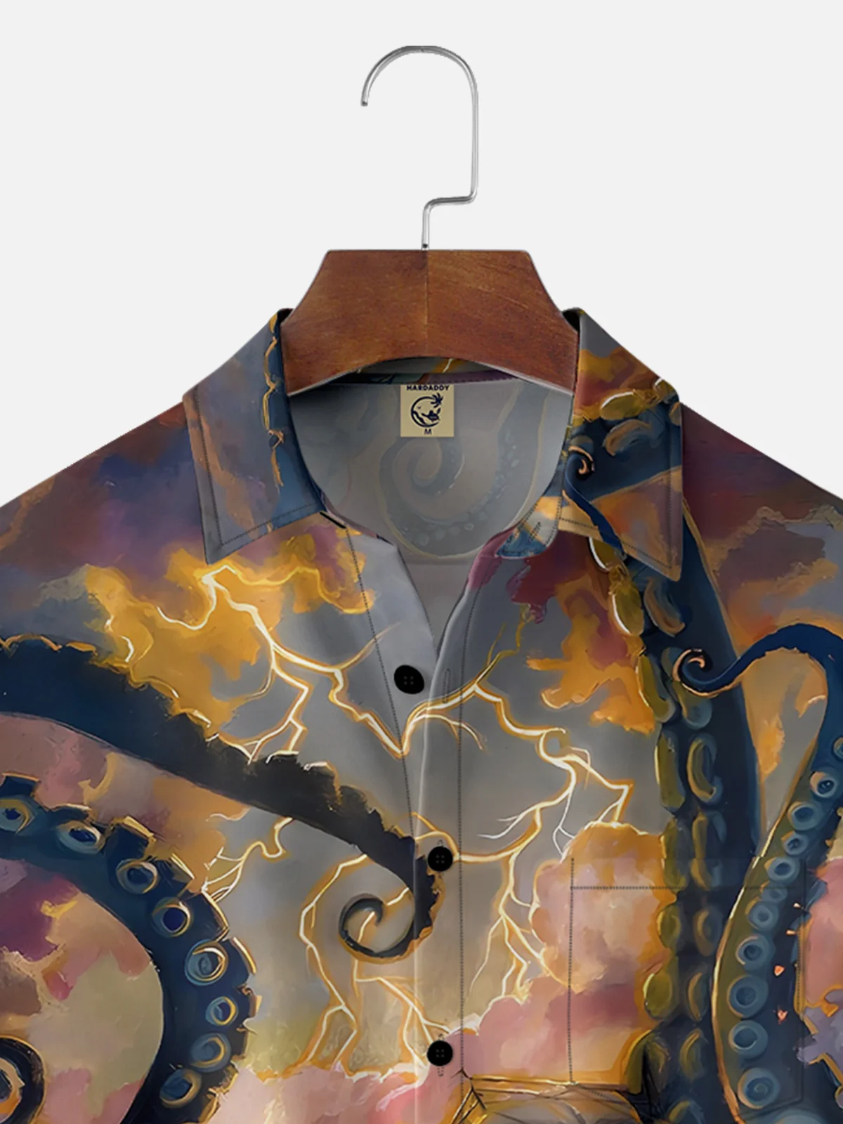 Moisture-wicking Giant Octopus Pirate Ship Chest Pocket Hawaiian Shirt