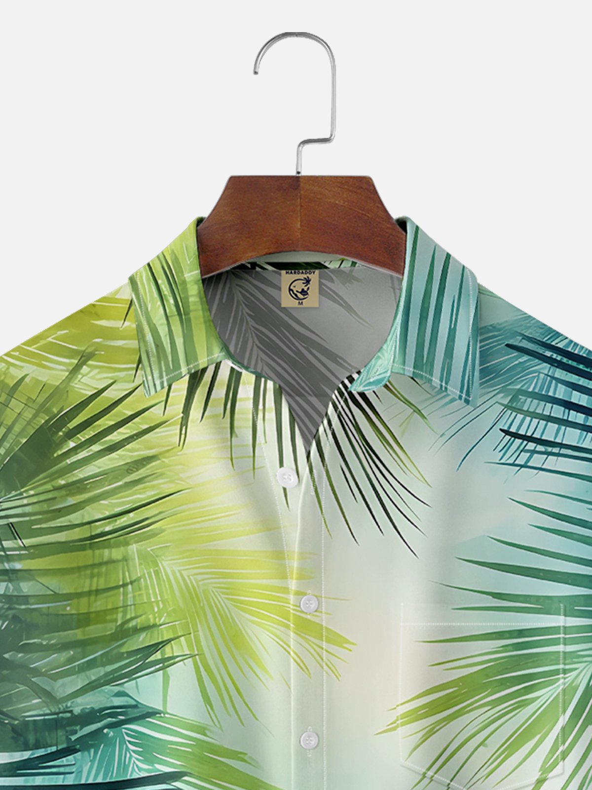Moisture-wicking Artistic Palm Leaf Avant-garde Chest Pocket Hawaiian Shirt