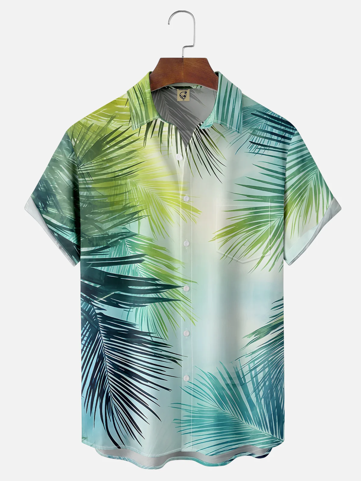 Moisture-wicking Artistic Palm Leaf Avant-garde Chest Pocket Hawaiian Shirt
