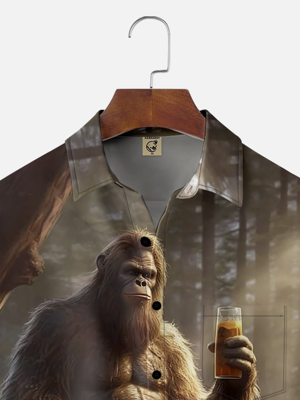 Moisture-wicking Bigfoot Beer Forest Chest Pocket Hawaiian Shirt