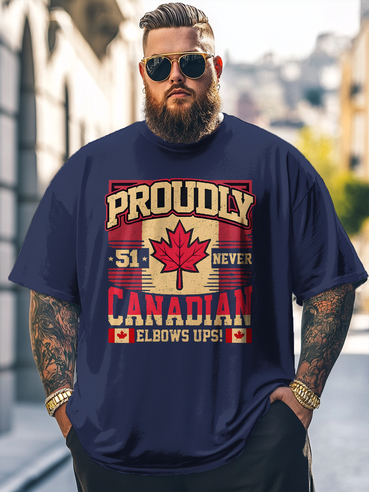 Big Size Men's Canada Day Art Multicolor Loose T-shirt