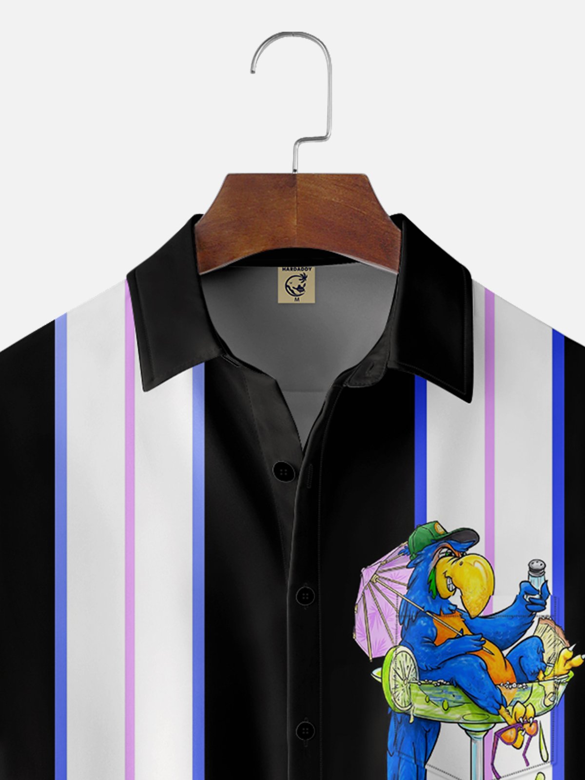 Moisture-wicking Art Illustrator Collaboration Parrot Chest Pocket Bowling Shirt
