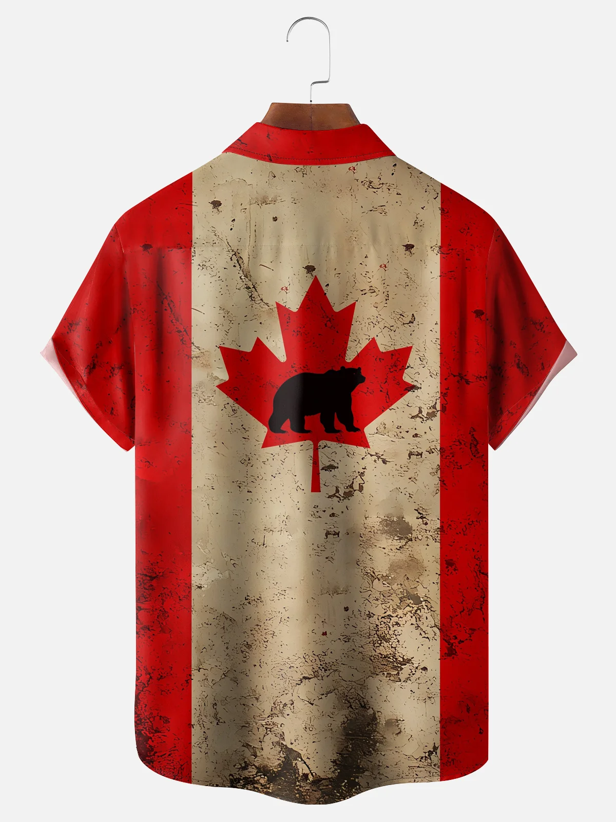 Moisture-wicking Canada Day Maple Leaf Bear Chest Pocket Hawaiian Shirt