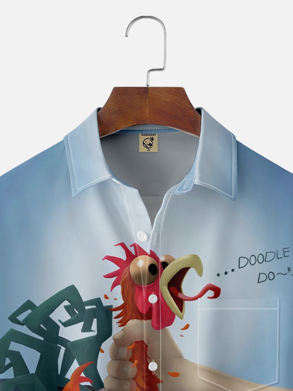 Moisture Wicking Funny Screaming Chicken Chest Pocket Hawaiian Shirt